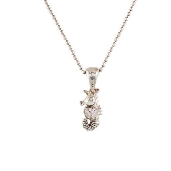 LAGOS DIAMOND STERLING SILVER 925 SEAHORSE PENDANT NECKLACE - Picture 3 of 7